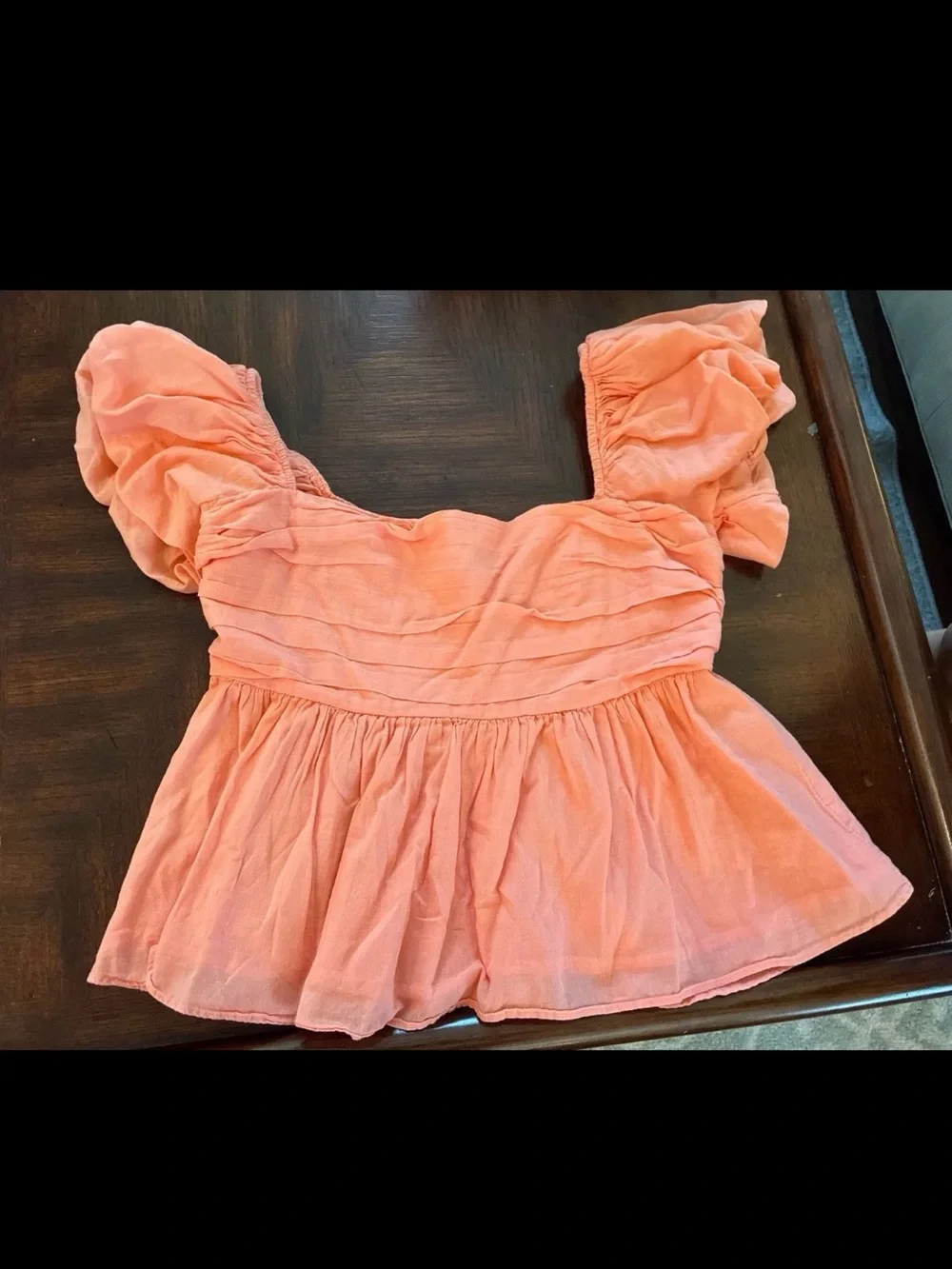 Abercrombie & Fitch Peach Puff-Sleeve Square Neck Blouse